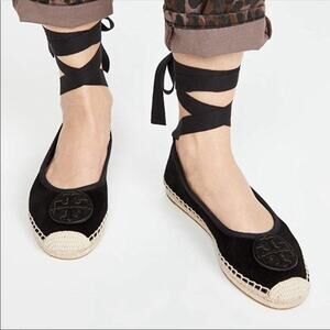 Tory Burch Minnie Ballet Suede Wedge Espadrilles Size 8